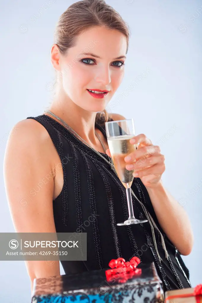 Woman drinking champagne
