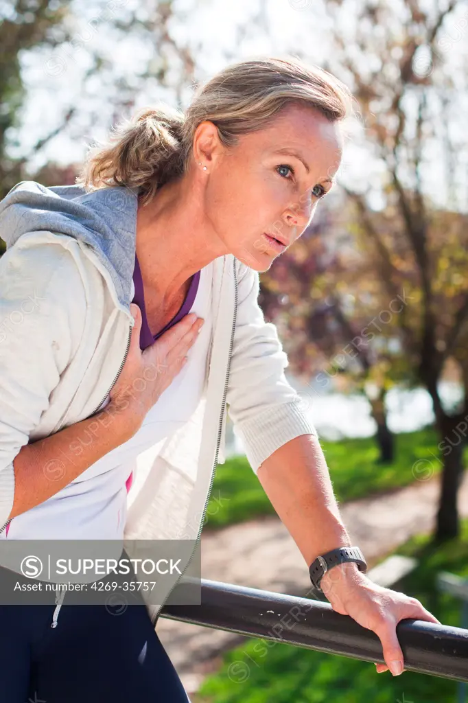 Woman out of breath because of physical activity