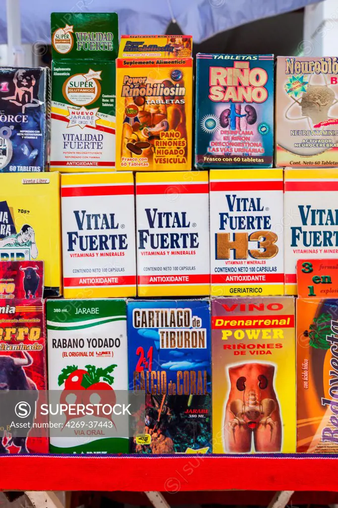 Assorted food supplements sold in Mexico.