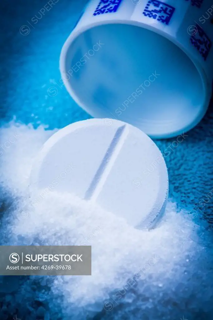 Effervescent tablet and salt.