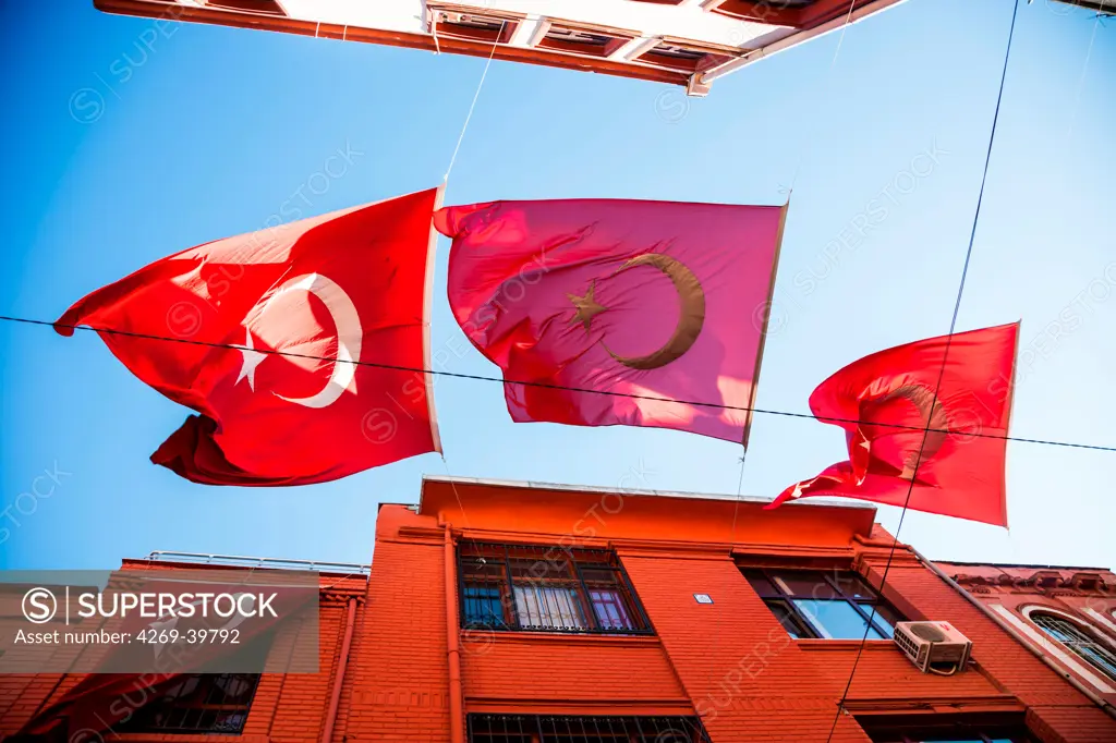 Turkish flags in Istanbul, Turkey.