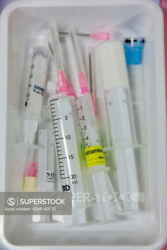 Syringes filled with anesthetics.