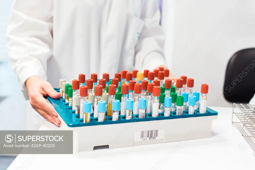 Blood samples in a medical laboratory.