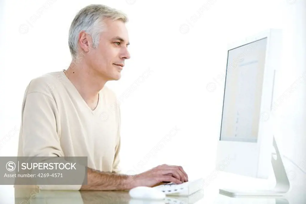 Man using computer.