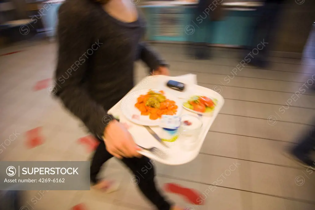 Tray meals in cafeteria.