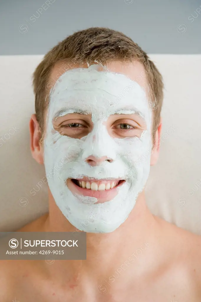 Man with cosmetic beauty mask.
