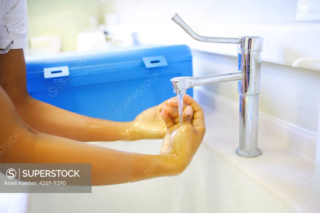 Hospital staff washing hands.