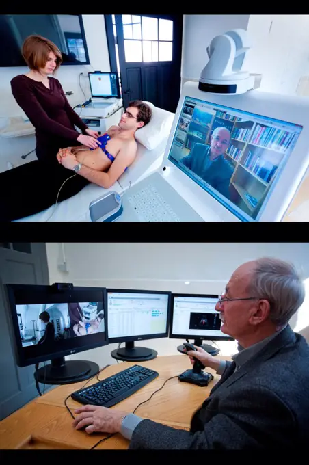 Teleconsultation performed in a facility (nursing home, prison, ...) with material allowing the production of a medical consultation guided by a general practitioner located remotely. This system of remote viewing was developed by the consortium Hopi, Toshiba and NEOLINKS under the coordination of Professor Jacques Cinqualbre in Strasbourg, France.