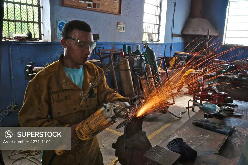 Panama, Old Panama, San Felipe, Students learning welding skills at workshop training school (ETP)