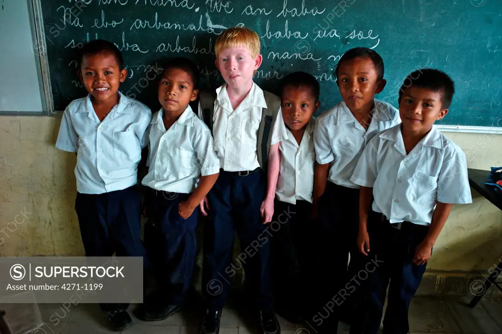 Panama, Kuna Yala, Guna Indigenous students at Spanish-Guna bilingual school in Ustupu