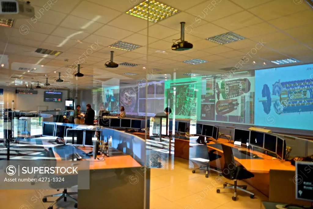 Switzerland, Geneva, General view of ATLAS particle detector control room, CERN