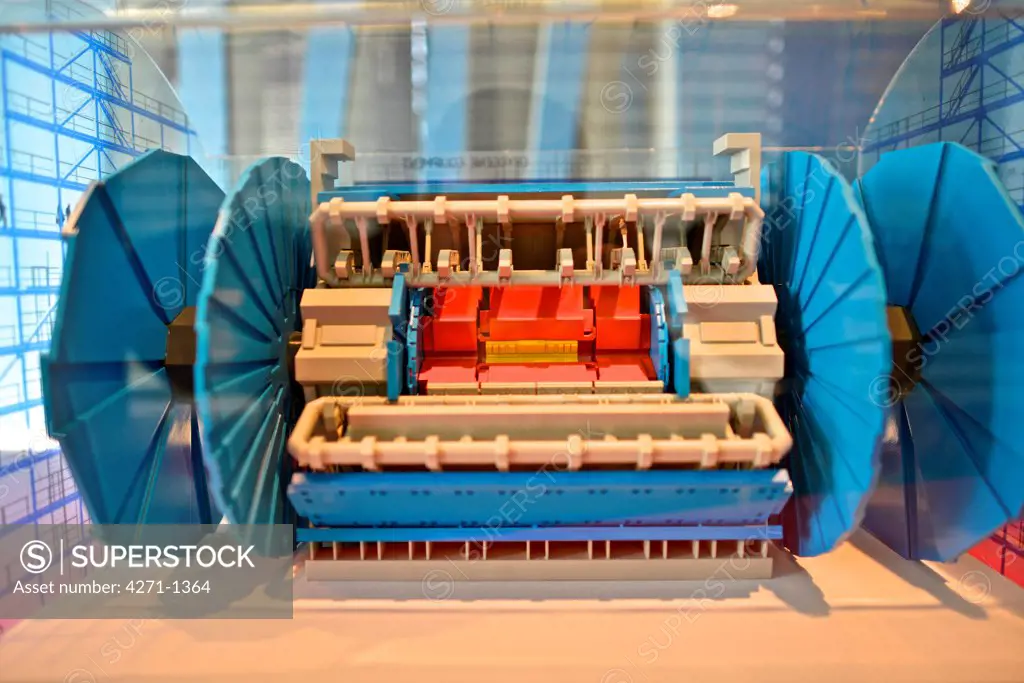 Switzerland, Geneva, Miniature of ATLAS Detector in CERN. Miniature of the ATLAS Detector. CERN, the European Organization for Nuclear Research, is the biggest particle physics laboratory in the world.