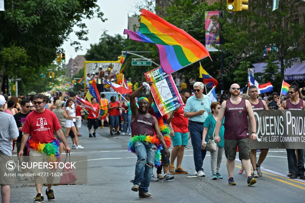 USA, New York State, New York City, Jackson Heights neighborhood, People Celebrating during 2013 Queens Pride
