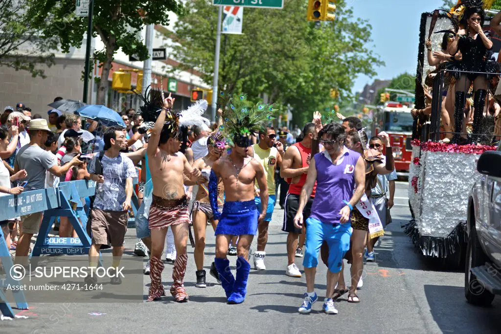 USA, New York State, New York City, Jackson Heights neighborhood, People Celebrating during 2013 Queens Pride