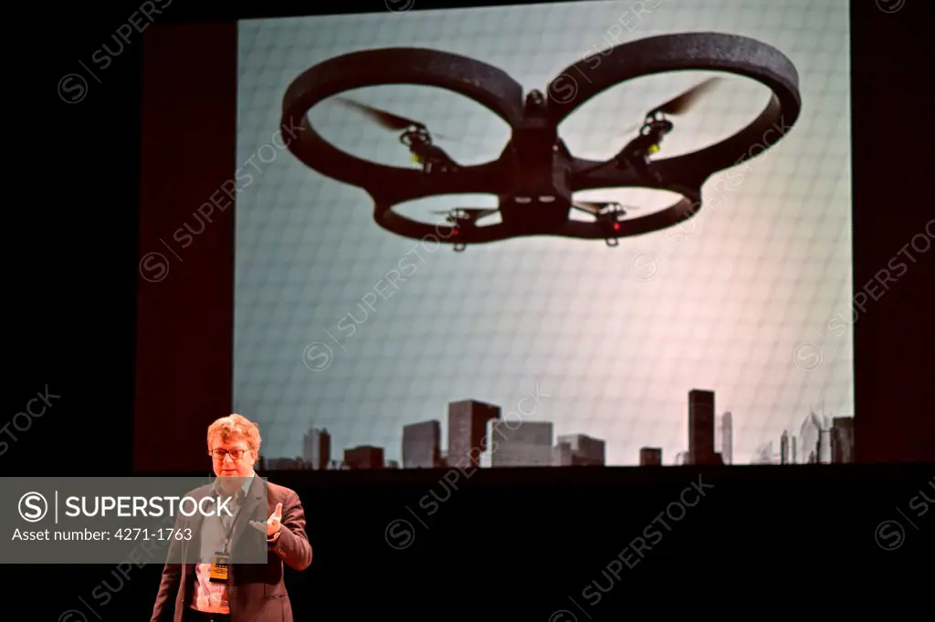 Henri Seydoux CEO of Parrot and creator of the AR Drone at Drones and Aerial Robotics Conference (DARC) held at New York University, New York City, New York State, USA