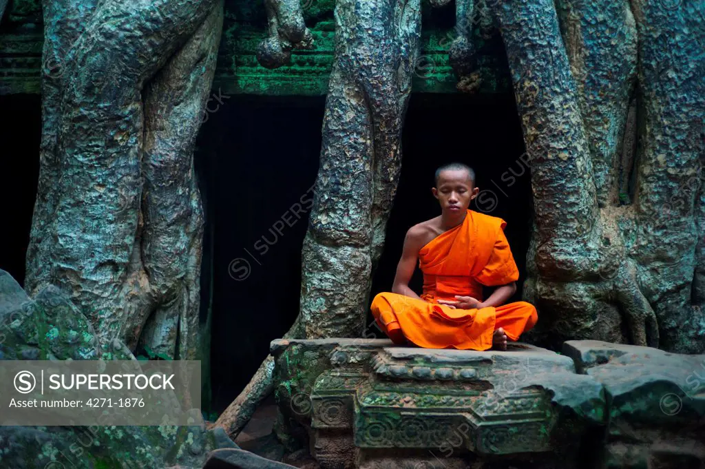 Theravada Buddhists from Phras Ang Tep Monastery at Ta Prohm Jungle Temple (Angkor Complex)
