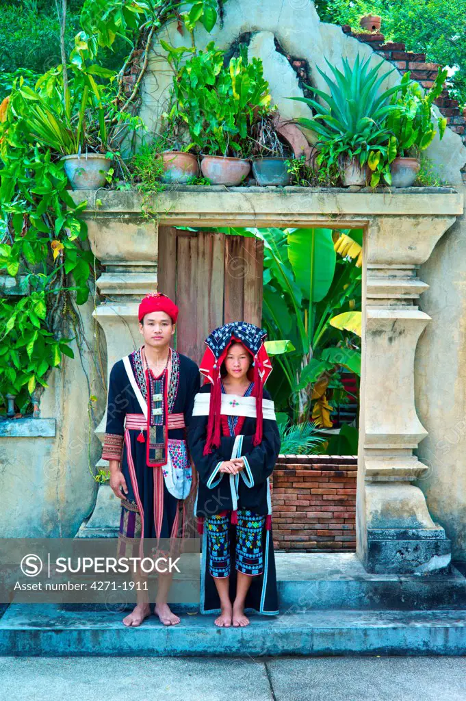 Bride and groom wearing a traditional Yao wedding Gown .Groom: Phoun Savath Bride: Many Lao