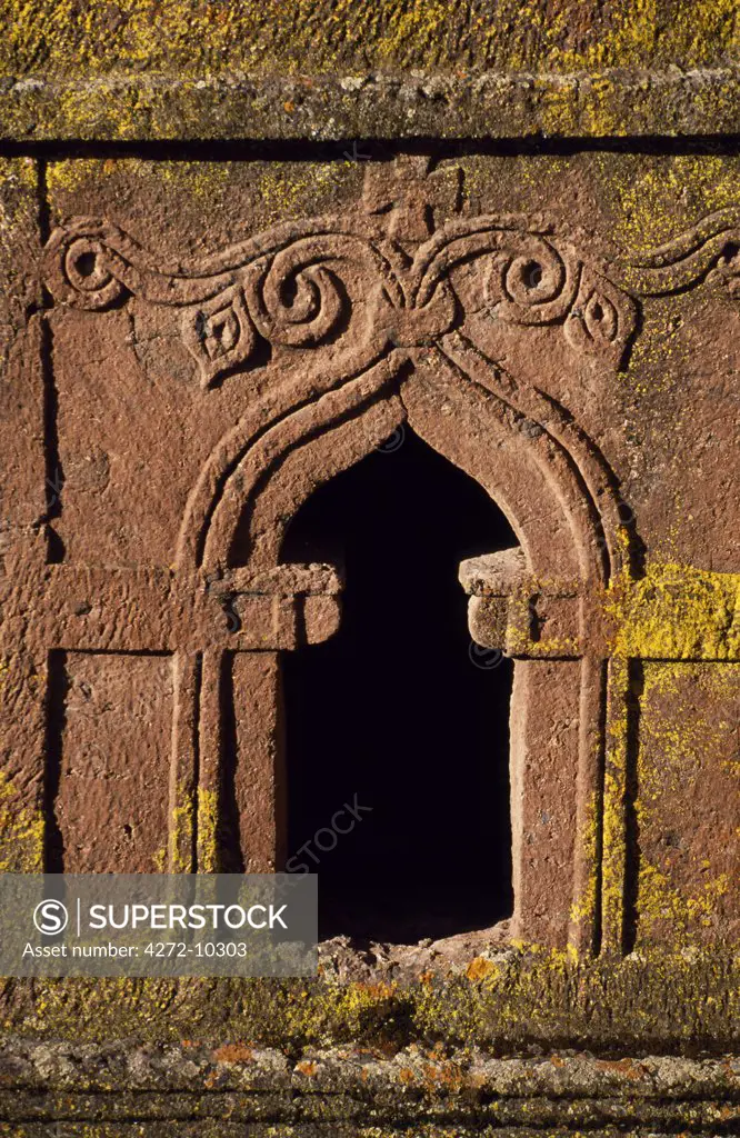 Detail of the facade of Bet Giorgis, the most celebrated of Lalibela's churches.