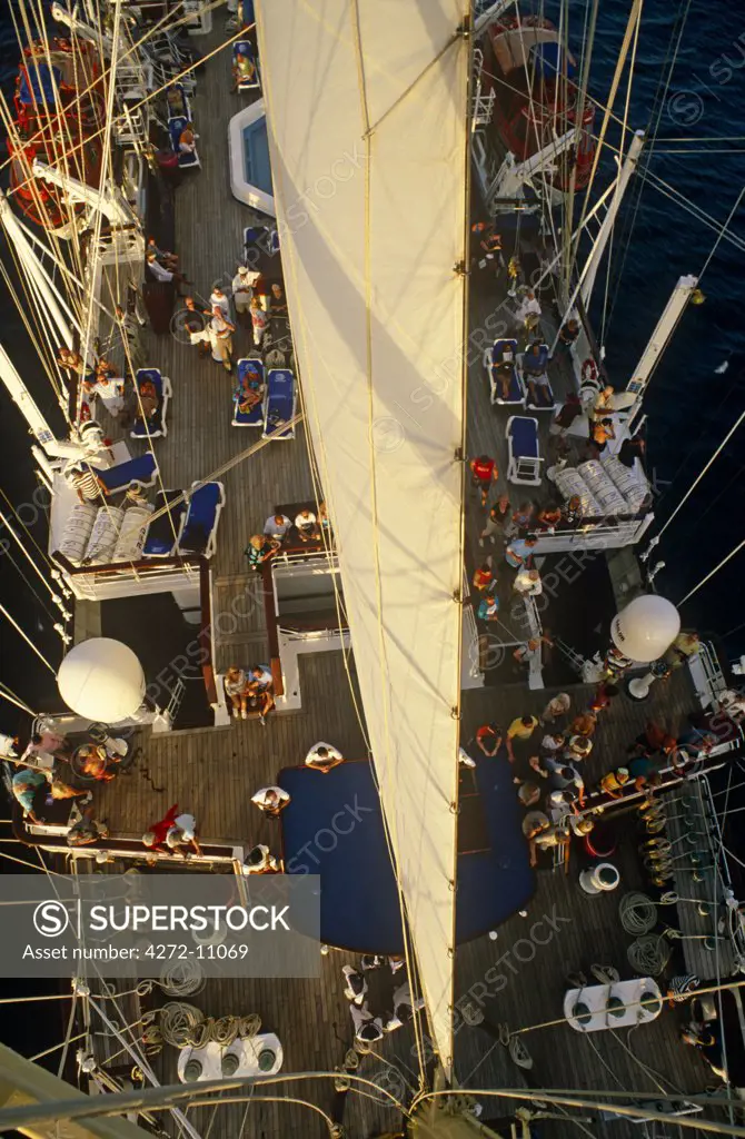 Star Flyer (one of the Star Clippers' ships). Passengers are often allowed to climb the masts of the Star Flyer, a barquentine used primarily for upmarket cruises.