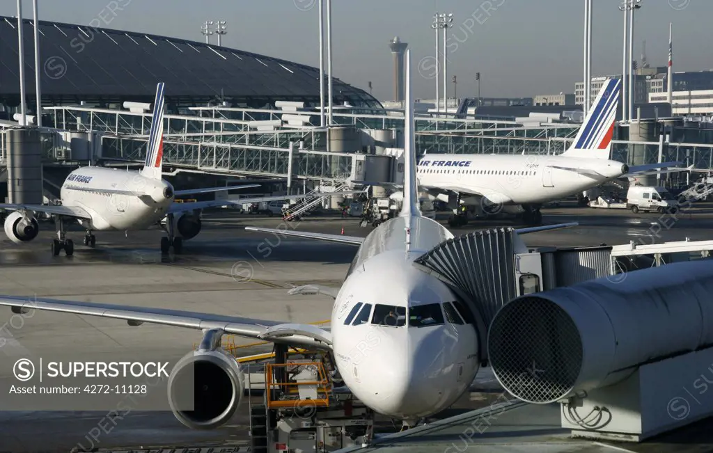 France, Paris. Air France Planes on Charles de Gaulle Airport.