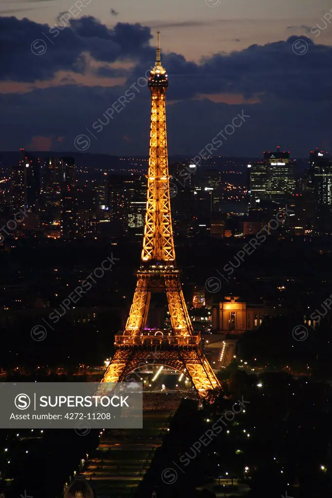 France, Paris. Eiffel Tower at Night seen from the observation deck of the Tour Montparnasse