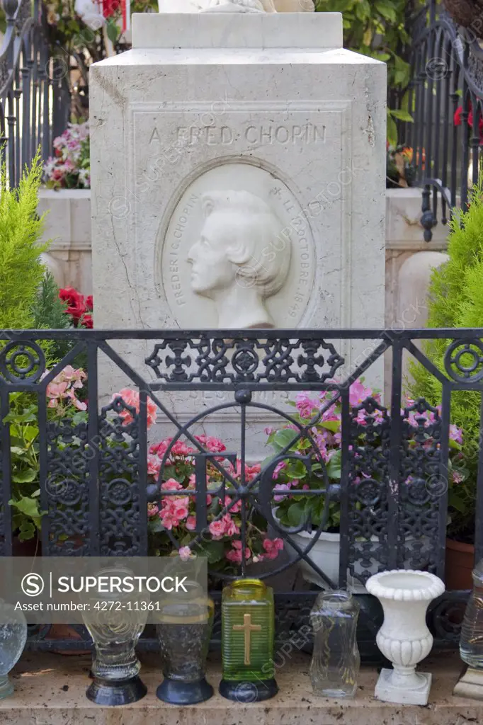 Paris, France. The grave of Frederick Chopin in the Pere Lachaise cemetery in Paris France