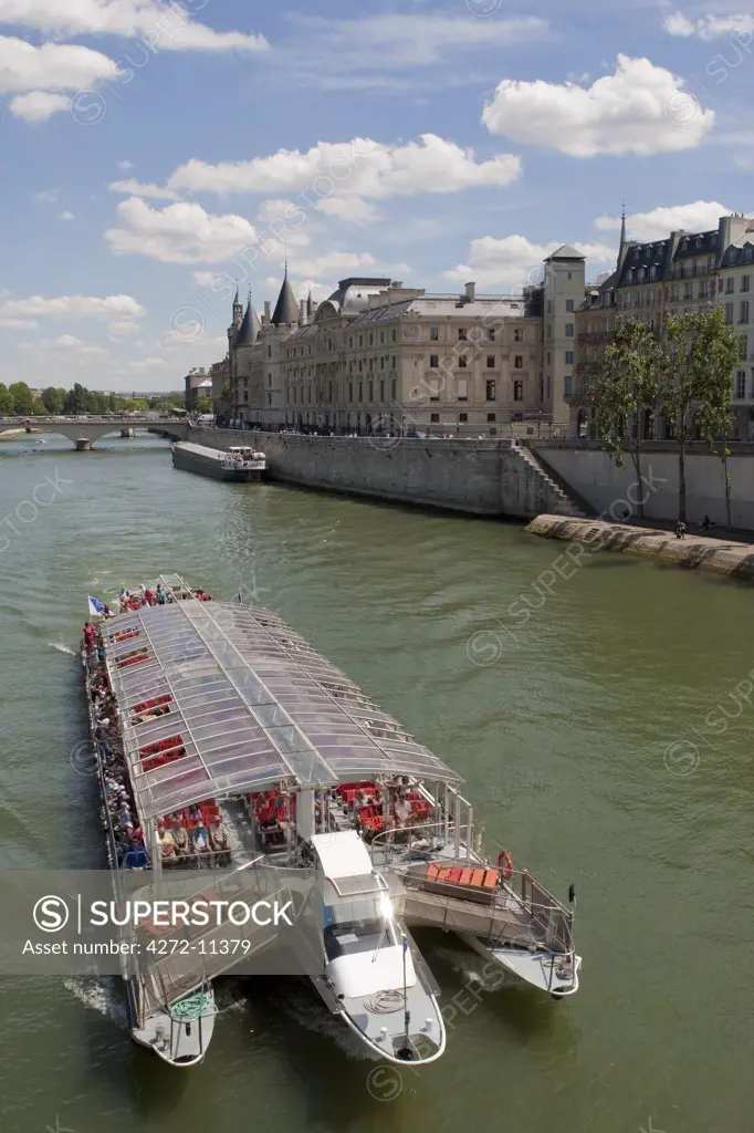A tour boat on the Siene in Paris France