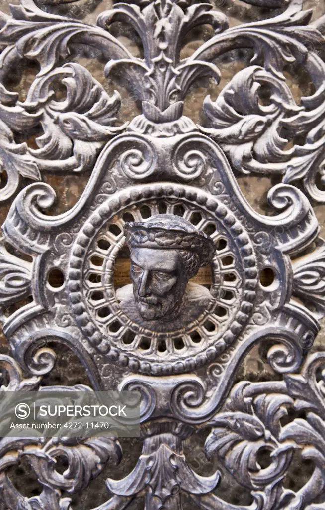 France, Tarn, Sor_ze.  Intricate metal door ornamentation, Sor_ze.