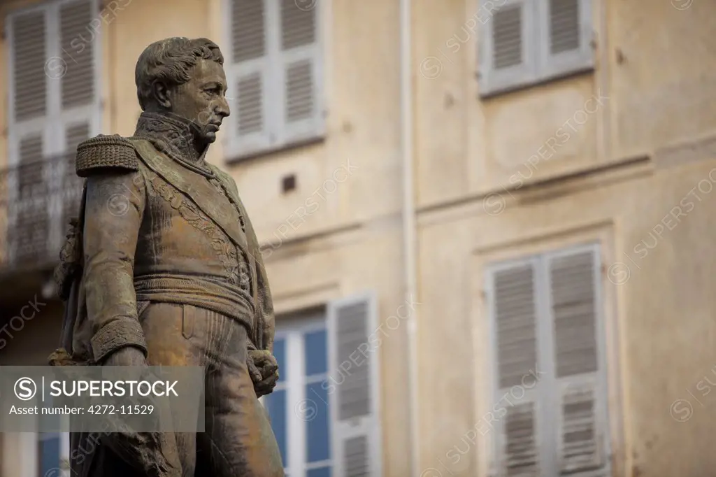 The statue of Pascal Paoli in the main streets and centre of Corte in northern Corsica