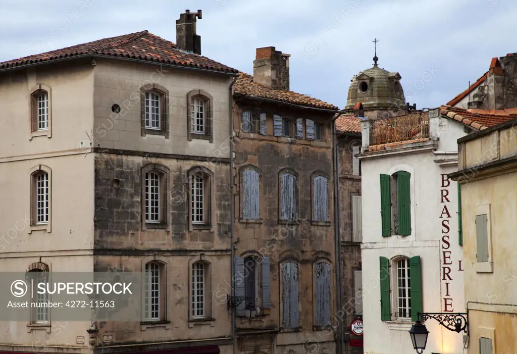 Arles; Bouches du Rhone, France; Typical house facades in the historical town