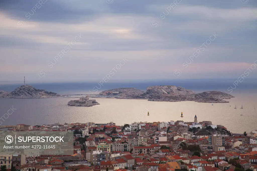 Marseille, Provence, France; Part of the mainland and the island of the Chateu d'If protagonist of Alexandre Dumas novel ' The Count of Monte Cristo'
