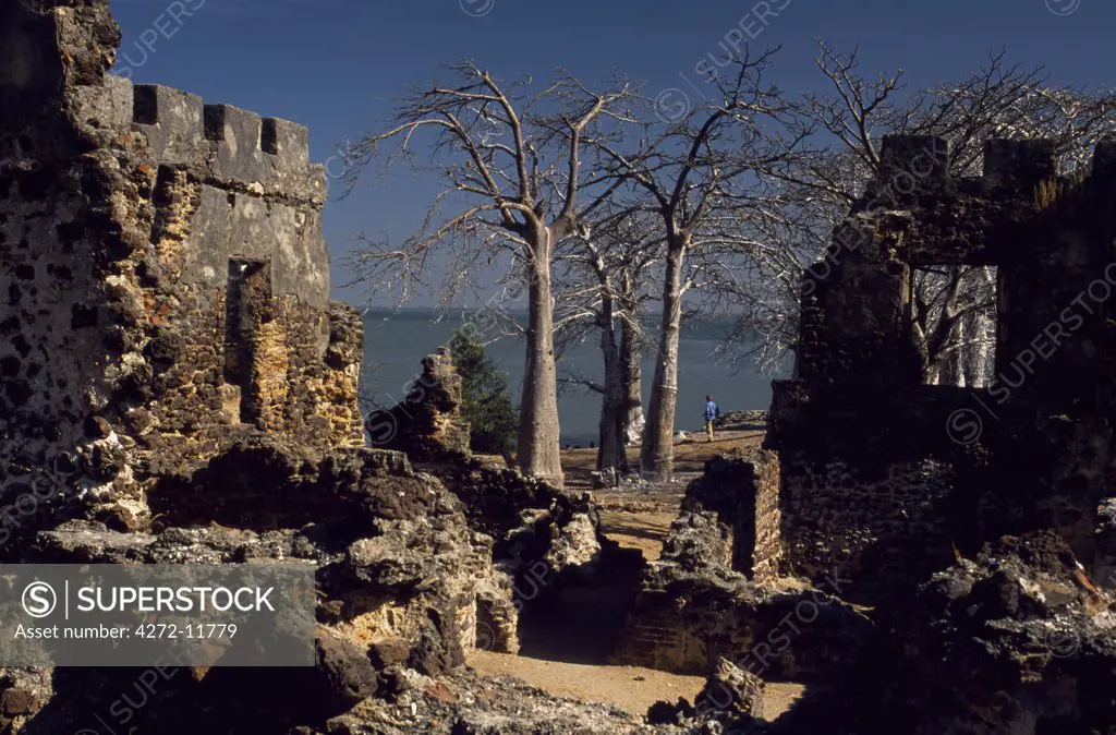 The Gambia, Banjul, James Island. Fort James, a crumbling 17th century fortress on James Island is frequently visited by tourists from Banjul, about 25 km away.