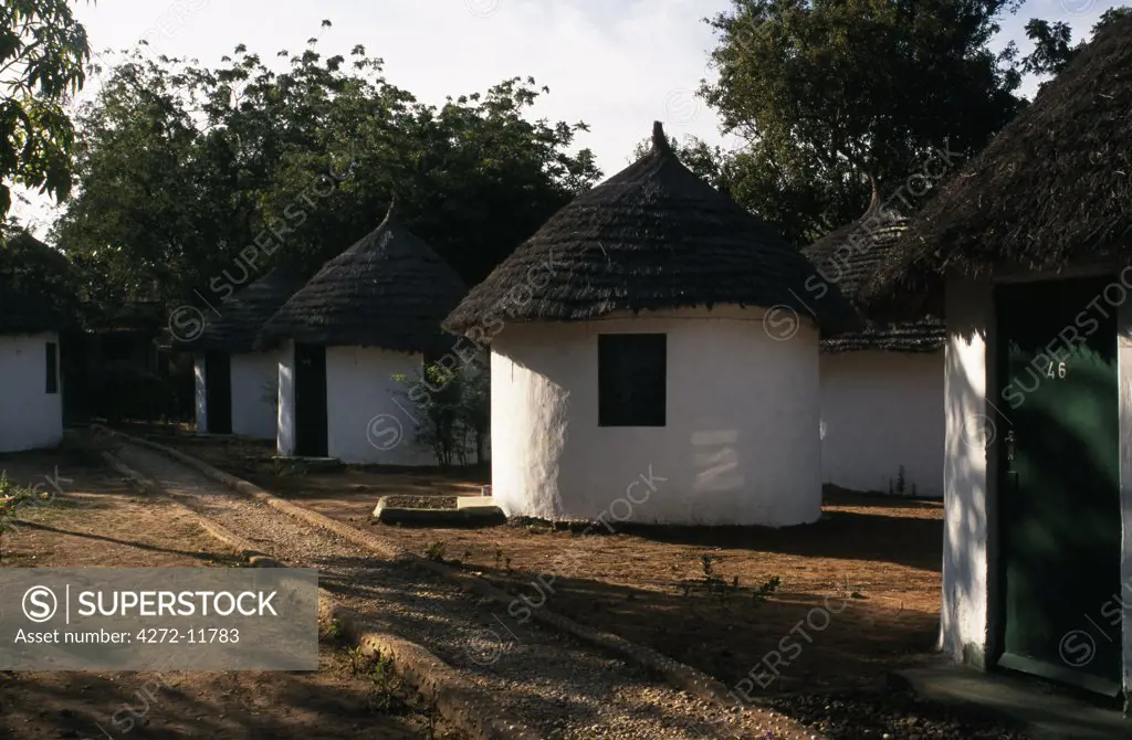 Simple thatched huts offer comfortable accommodation at Tendaba Camp close to Kiang West National Park and Bao Bolon Wetland Reserve.
