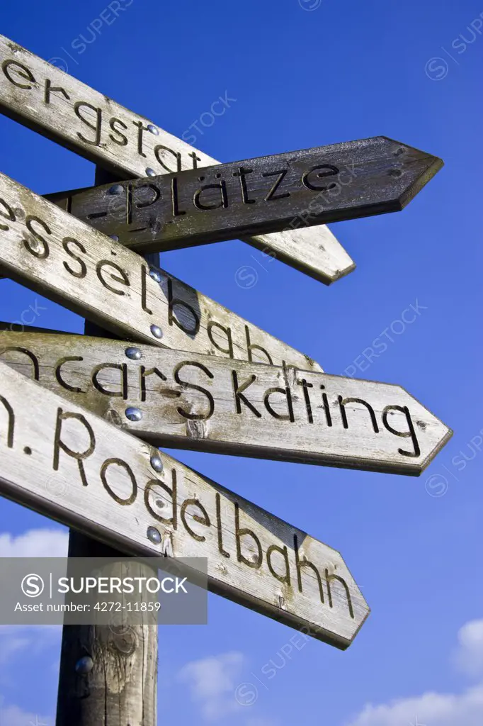 Sign detail in ski trails in the mountains in Hessen, Germany