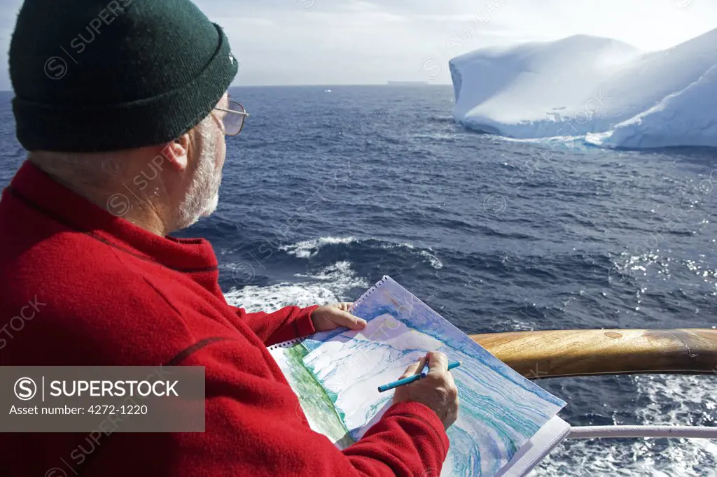 Antarctica, Antarctic Penisula, Antarctic Sound.   Sailing through the sound otherwise known as Iceberg Alley Australian artist Noel Miller captures the scene. (MR)