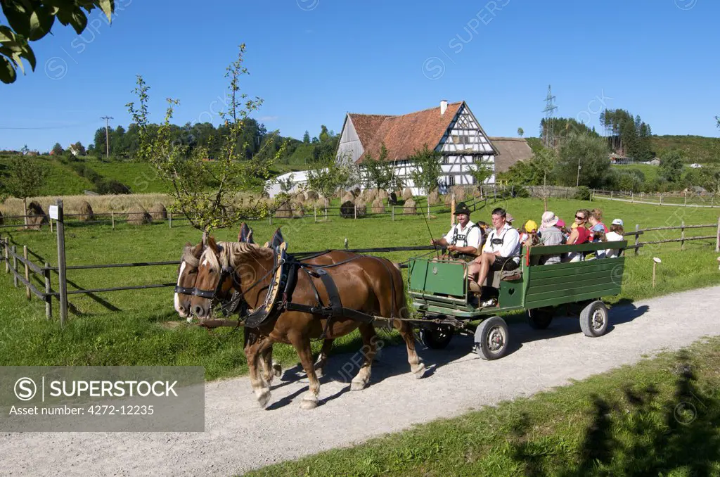 Historic horse-drawn carriage in Illerbeuern, Allgaeu, Bavaria, Germany