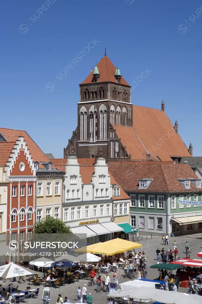 Market square and St. Mary Church, Greifswald, Mecklenburg-Western Pomerania, Germany