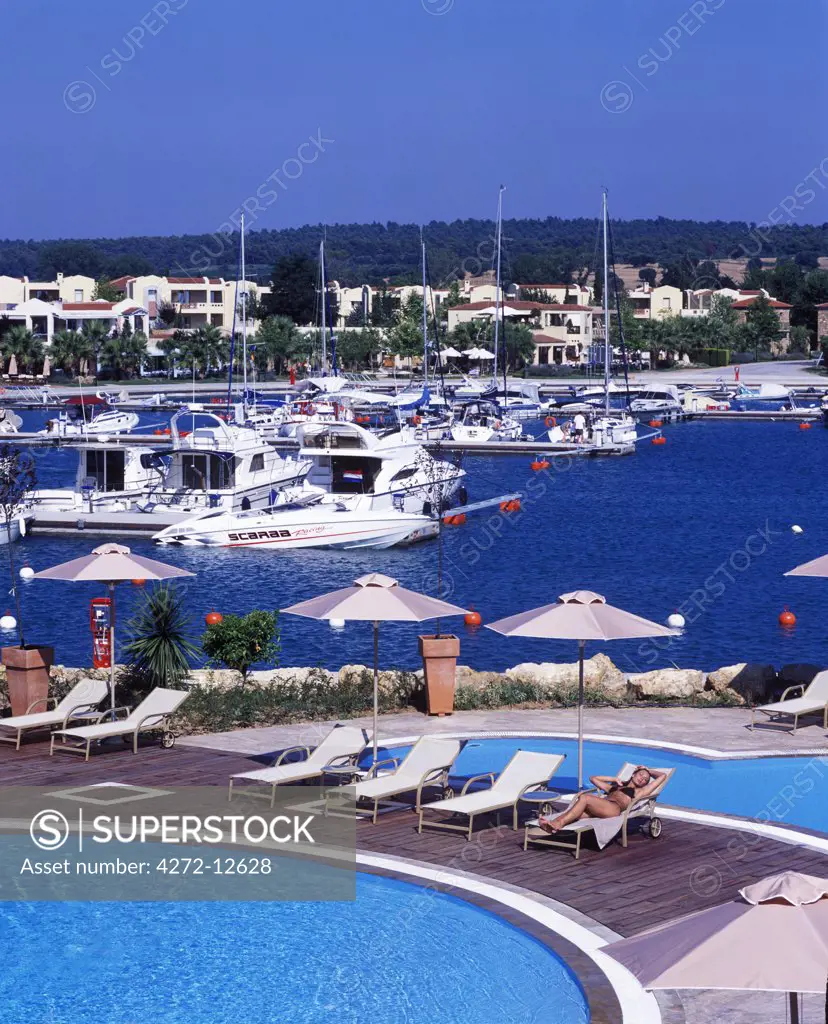 The marina with the Asterias Suites' swimming pool in the foreround
