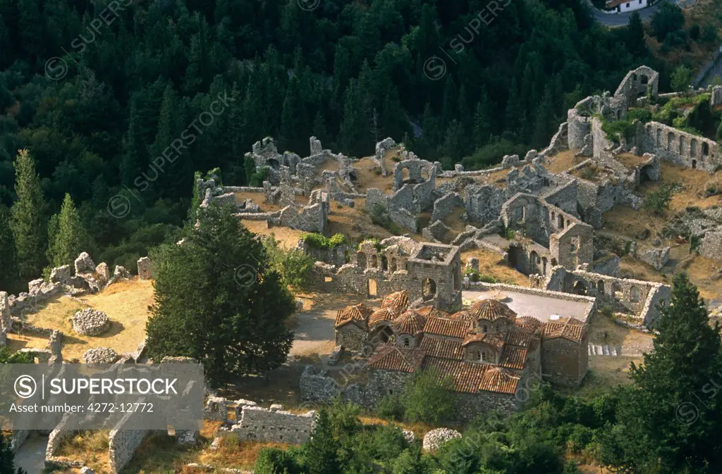 Greece, Peloponnese, Laconia, Mystras (aka Mystra). One-time capital of the Despotate of Morea, a province of the Byzantine empire, Mystras remains one of Greece's most evocative ruined cities.
