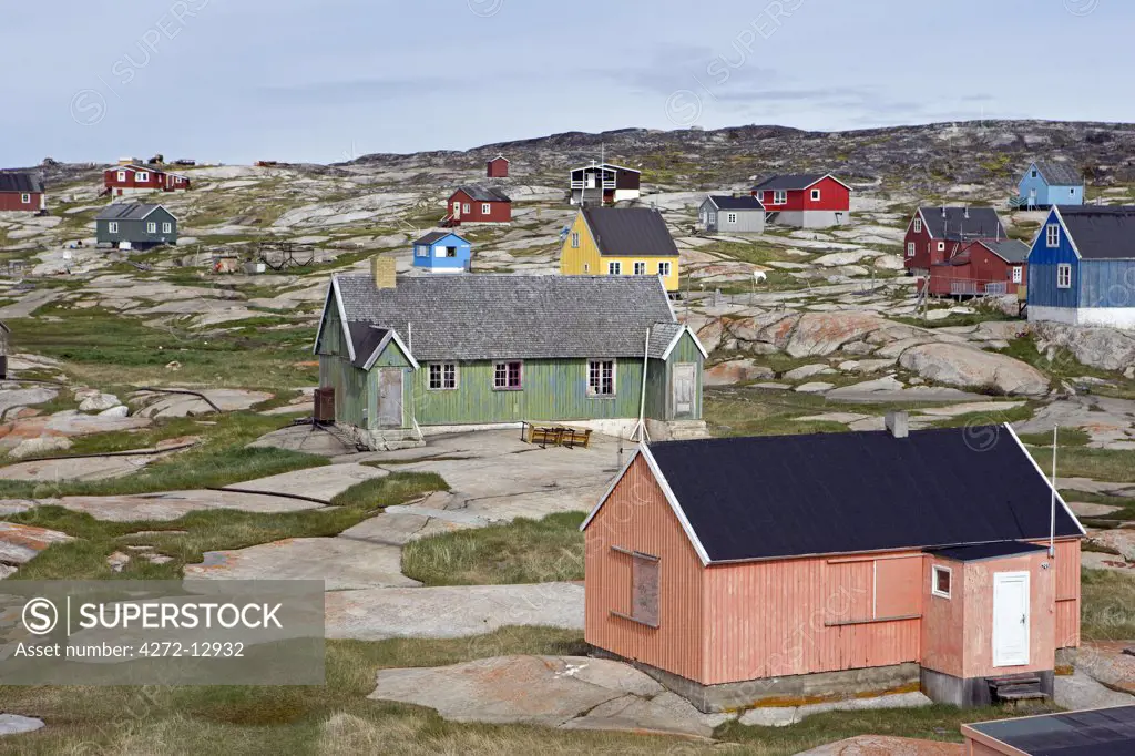 Greenland, West Greenland, Rodebay / Oqaatsut. The small village of Rodebay in Disko Bay was founded by Dutch whalers who came here during the summer seasons. Oqaatsut is a village of hunters and fishermen in Disko Bay, with about twice as many dogs as people.