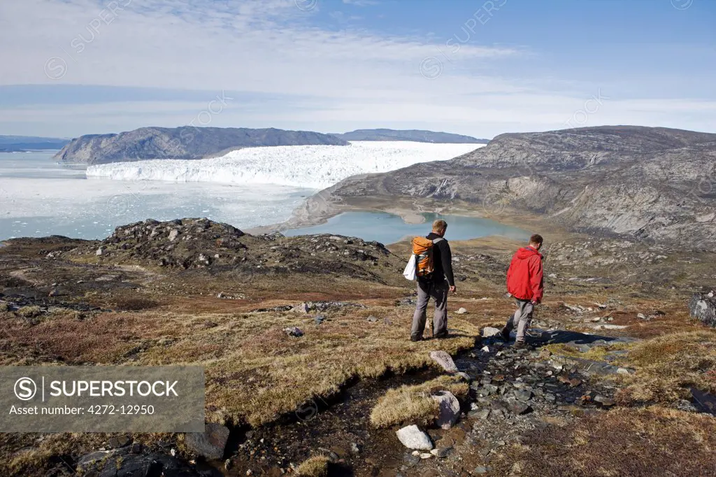 Greenland, Eqi Glacier.  The area surrounding the glacier provides the fantastic trekking oppurtunites up to the surrounding glacier.