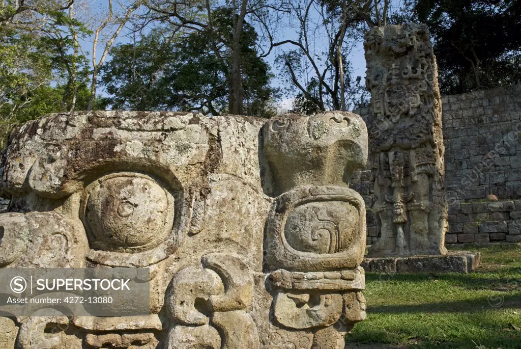 Honduras, Copan, Maya Ruins of Copan, a UNESCO World Heritage Site. It is the site of a major Maya kingdom of the Classic era, known for producing a remarkable series of portrait stelae, some of the finest surviving art of ancient Mesoamerica.