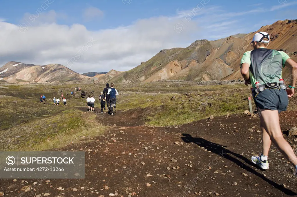 Iceland. The Laugavegur Ultra Marathon and Adventure race course is one of the most beautiful in Iceland, stretching from Landmannalaugar in the highlands to Thorsmork, a natural reservation area.