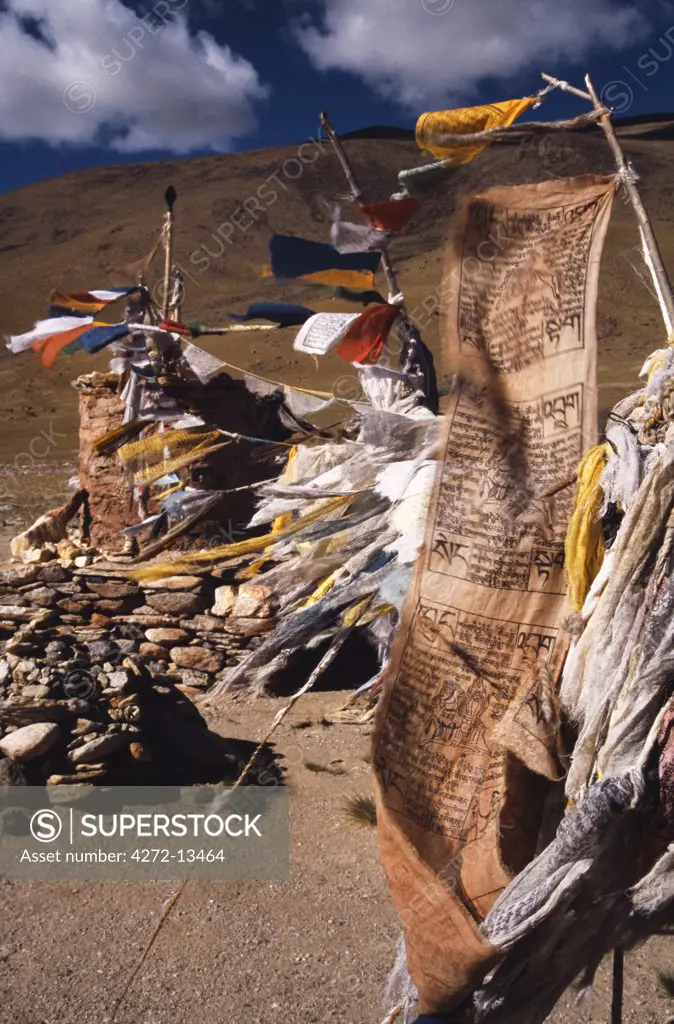 Prayer flags on the Polokongka La (4950m) between Tso Kar and Tso Moriri.