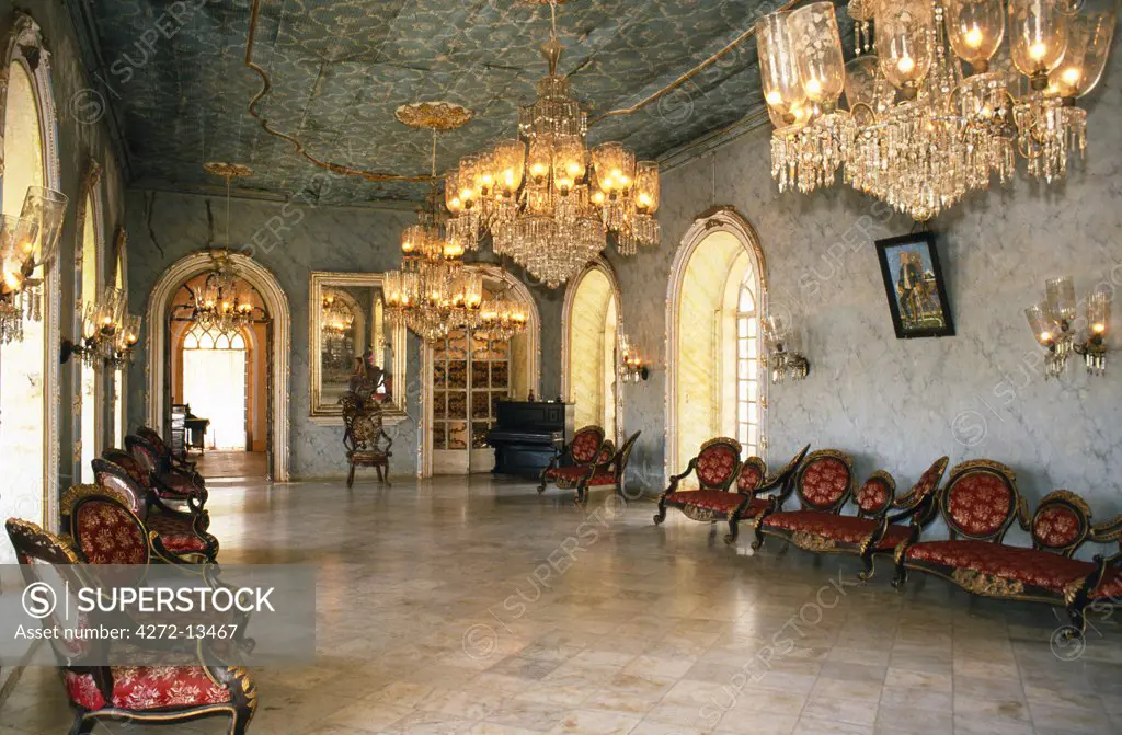 The great Salon, or ballroom of the mostly 18th Century Perreira-Braganza mansion, one of Goa's finest colonial homes