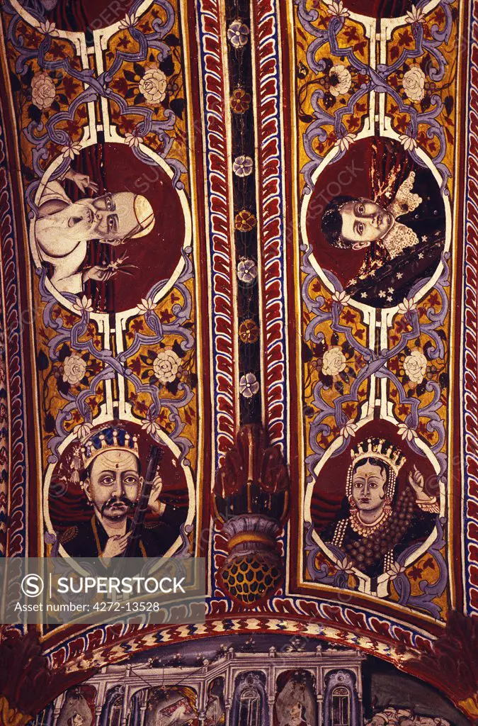 Numerous themes - here a series of dynamic portraits at Bhageat haveli - are expressed on the walls of Shekhawati's celebrated painted mansions.
