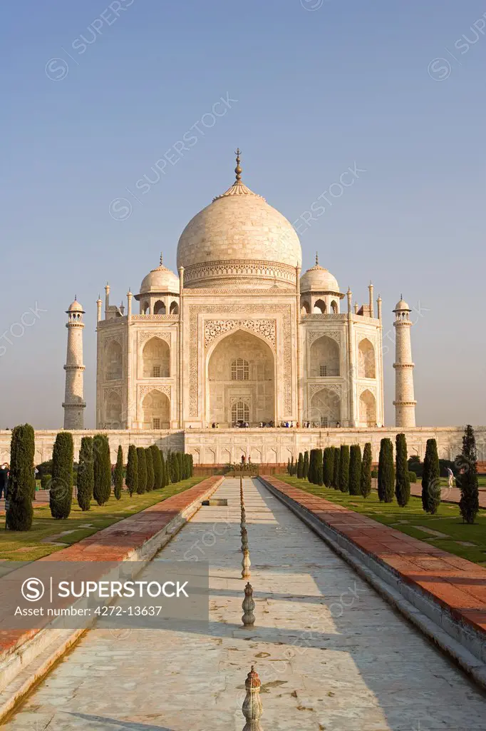 Close view towards the Mausoleum of Taj Mahal, Agra. India.