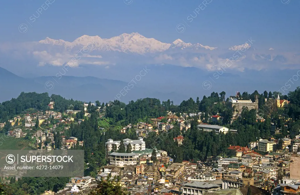 India, West Bengal, Darjeeling. Famous for its tea and as a colonial-era hill station, the eastern Himalaya including Mt Kanchenjunga.