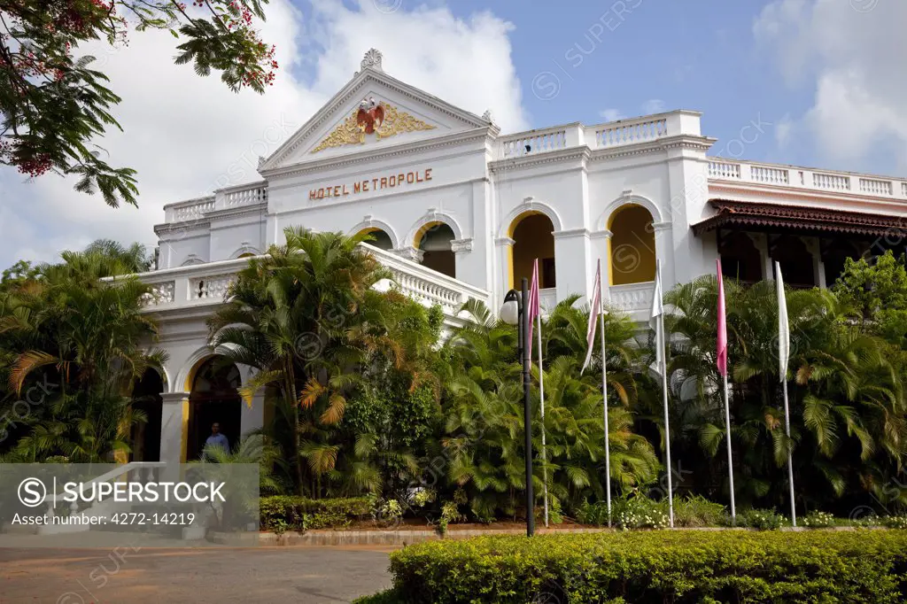 India, Mysore. The colonial-style Metropole Hotel in the centre of Mysore.