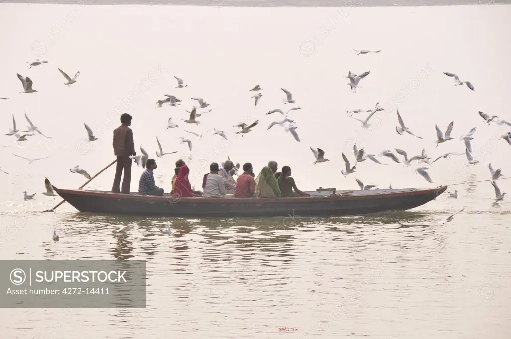 Pilgrims on the Ganges river, Varanasi, India